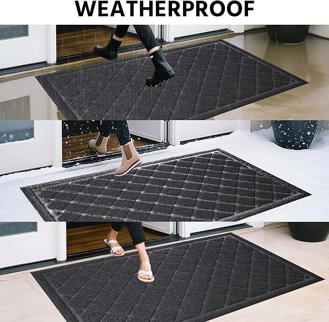 Front Door Mat Indoor Outdoor Entrance, 24" x 60" All-Season Heavy Duty Waterproof Doormat, Non-Slip Absorbent Entryway Mat, Easy to Clean, Low Profile Commercial Floor Mat for Indoor Outdoor
