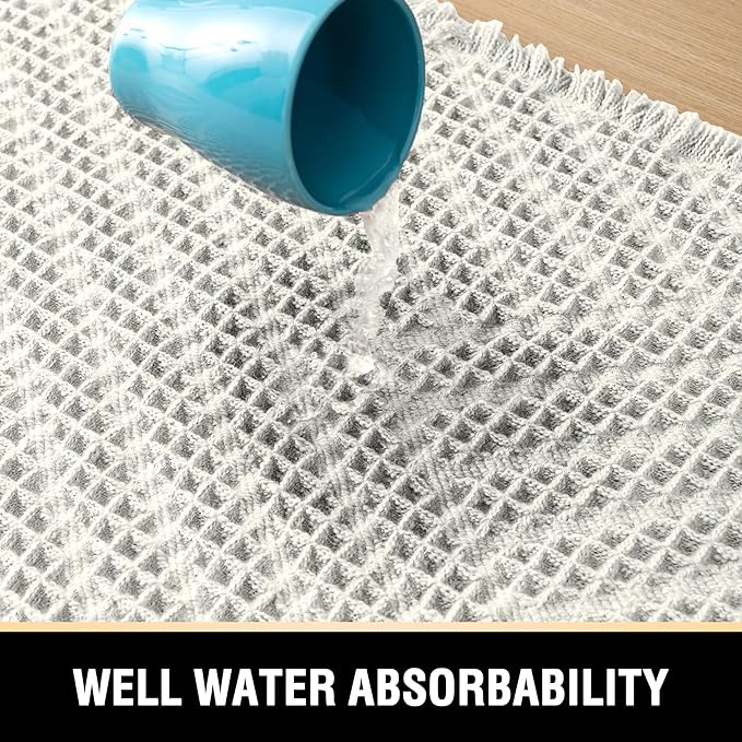 H.VERSAILTEX Waffle Bath Mat Super Absorbent Boho Bath Mat Non Slip Bath Rugs for Bathroom Floor Machine Washable Dry Fast Bathroom Rugs with Tassels, 20" x 32", Ivory White