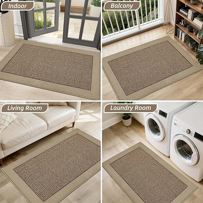 BEQHAUSE Indoor Door Mat 32" x 48", Dirt Trapper Door Mats Non-Slip Entryway Rugs Washable, Resist Dirt Absorbent Welcome Mat, Low Profile Floor Mats for Front Back Door and Entryway, Taupe