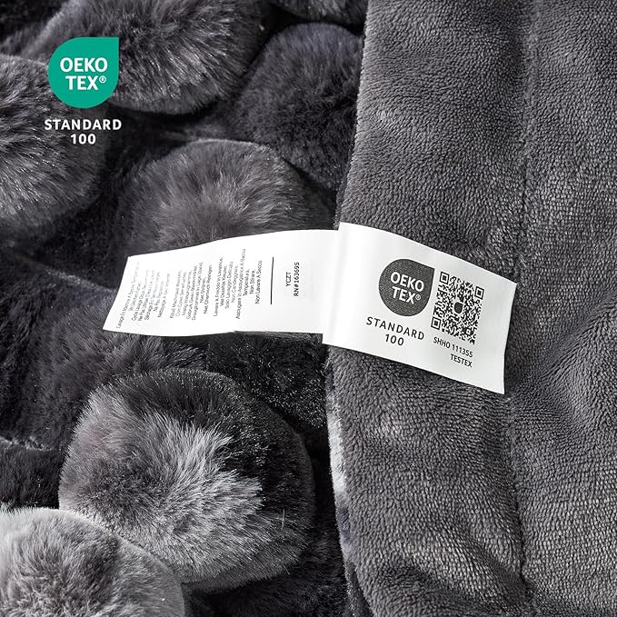 Cozy Bliss Faux Fur Throw Blanket for Couch, Cozy Warm Plush Striped Blanket for Sofa Bedroom Living Room, 90 * 90 Inches Tie-dye Black
