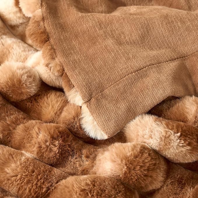 Cozy Bliss Faux Fur Throw Blanket for Couch, Cozy Warm Plush Striped Blanket for Sofa Bedroom Living Room, 90 * 90 Inches Tie-dye Brown