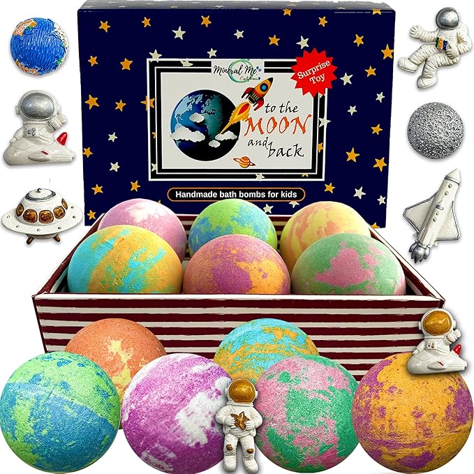 Galaxy Bath Bombs for Kids with Surprise Inside - Organic Bubble Bath Bombs with Educational Outer Space Planet Toys. Gentle, Natural & Kids Friendly - Stocking Stuffers Christmas Gifts for Toddlers