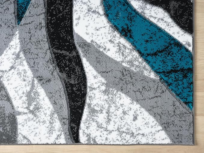 Modern Abstract Area Rug Hand Carved Contemporary Geometric Swirls Vibrant Colors Carpet for Living Room Bedroom Design PR1002 (Turquoise, 8' x 10')