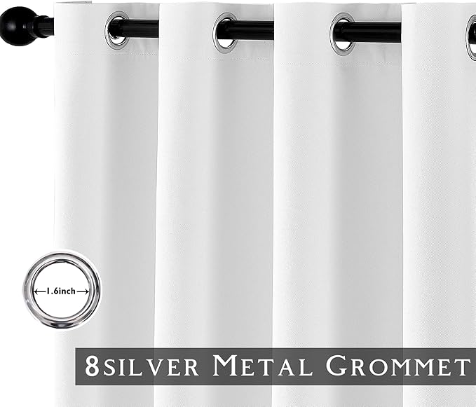 ChrisDowa 100% Blackout Pure White Solid Curtains 45 Inches Long 2 Panels for Bedroom Living Room,Farmhouse Room Darkening Thermal Insulated Soundproof Grommet Top Window Treatment Drapes,52x45