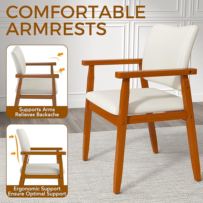 thksbought Set of 4 Walnut Dining Chairs, Wood Arm and Legs Chairs,Beige Color Living Room Chairs for Decor Furniture