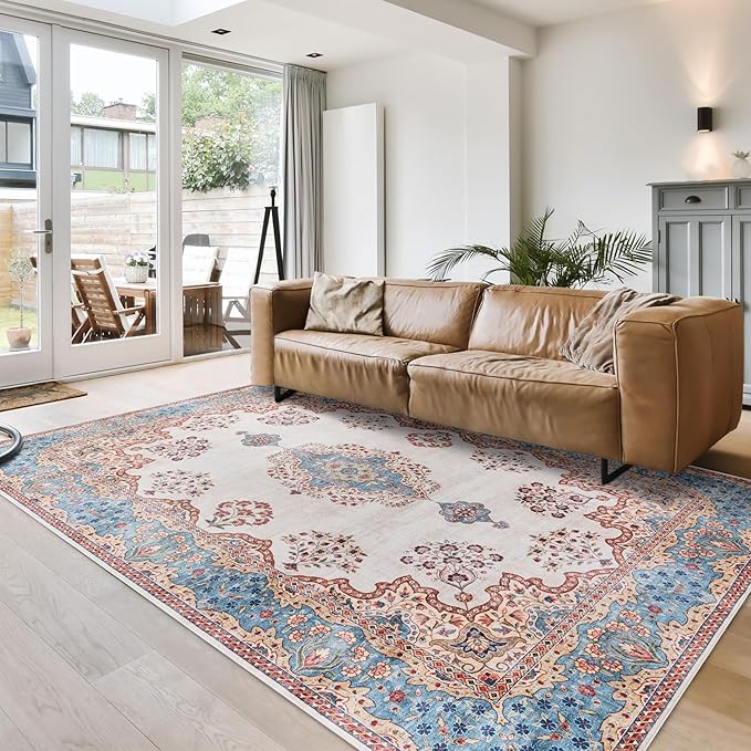 Gertmenian Indoor Boho Area Rug - 9x13 Extra Large, Non Slip, Super Strong, Ideal for High Traffic Areas in Bedroom, Living Room, Kitchen - Dainty Medallion, Multi, 24528