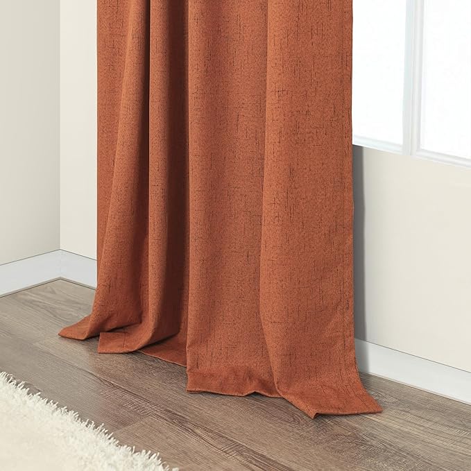Pitalk Boho Blackout Curtains for Living Room Linen Textured Bohemian Vintage Mid Century Modern Farmhouse Curtains for Bedroom 90 Inch Length 2 Panel Rust Terracotta Colored Long Drapes Dusty Orange