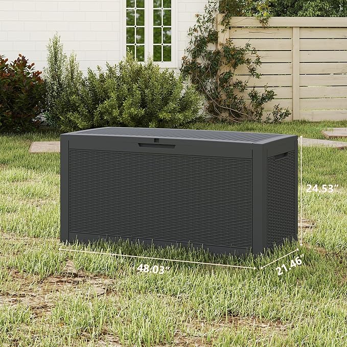 100 Gallon Outdoor Storage Box Waterproof, Resin Deck Boxes with Lockable Lid & UV-Resistant for Patio, Pool, Garden Furniture Cushions & Accessories, Black