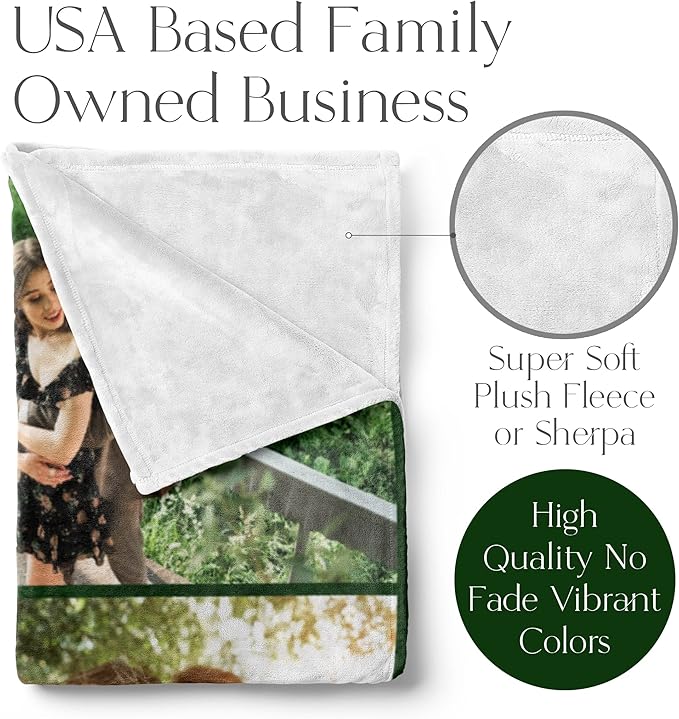 Ships Next Day, Custom Blanket with Picture - Printed in USA, Personalized Photo Blanket (Fleece- 30x40)