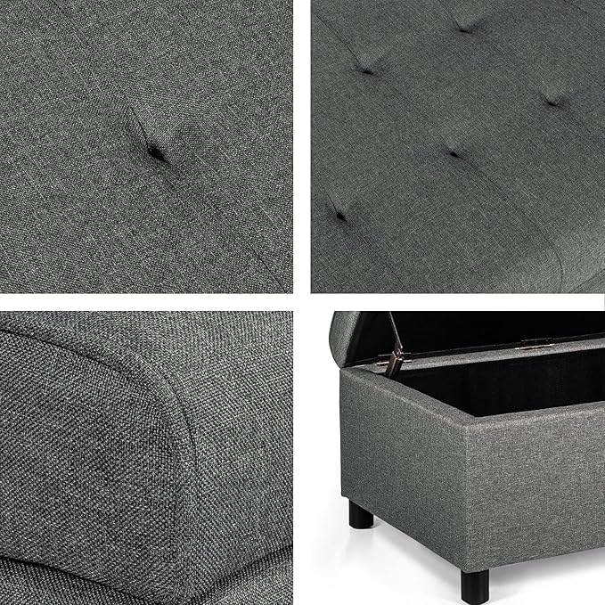 Joveco Rectangular Lift Top Storage Ottoman Bench, Tufted Storage Bench for Living Room Entryway Bedroom (Gray)