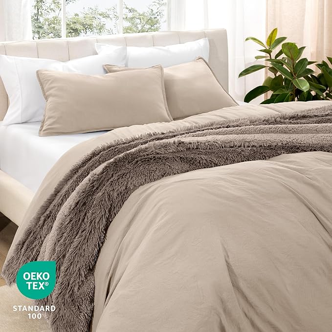 Bare Home Microfiber Duvet Cover Set - Ultra Soft Washed Microfiber - King/California King - Linen-Like Look - Easy Care - Breathable Fabric - Our Softest Duvet Cover Set (King/Cal King, Pebble Beach)
