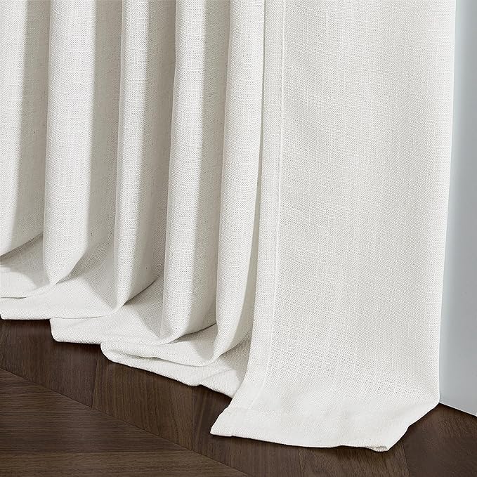 Ivory Linen Kitchen Curtains 36 Inch Length Pinch Pleated 2 Panels for Small Window Privacy Light Filtering Bathroom Window Drapes Neutral Semi Sheer Short Curtains for Front Door Laundry RV Camper