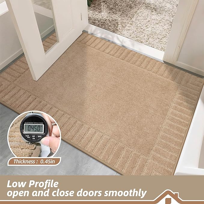 BEQHAUSE Door-Mat Non-Slip Front Doormat Low-Profile Entrance Mats for Front Door Entry Resist Dirt Washable Doormat Absorbent Entryway Door Mat,Taupe,36"x60"
