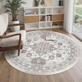 zesthome Washable Round Area Rugs - Non-Slip 6ft Round Rugs, Ultra-Thin Large Circle Rugs for Living Room, Soft Low Pile Rug for Bedroom, Kitchen, Nursery - Vintage Round Rug(Brown/Beige,6'x6')