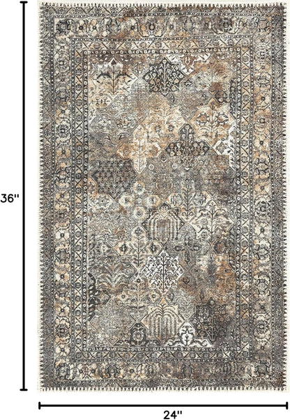 Keen Home Design 2x3 Rug - Machine Washable Entry Rug with Non-Slip Backing, Ideal for Enteryway, Kitchen, Bathroom, Laundry Room - Vintage, Easy Clean, Durable, Low Pile Rug - (2' x 3')