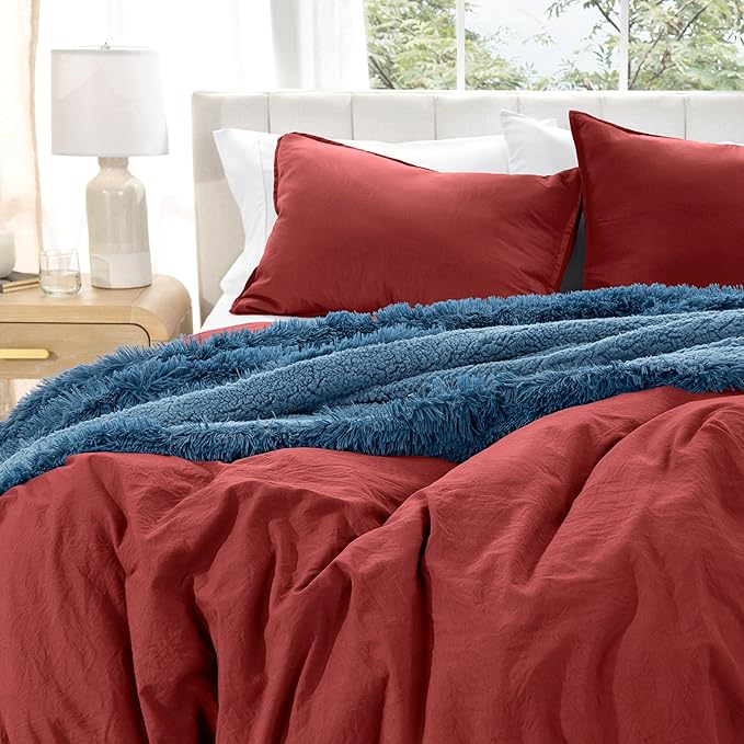 Bare Home Microfiber Duvet Cover Set - Ultra Soft Washed Microfiber - Oversized Queen Size - Linen-Like Look - Easy Care - Breathable Fabric - Our Softest Duvet Cover Set (Oversized Queen, Rosewood)