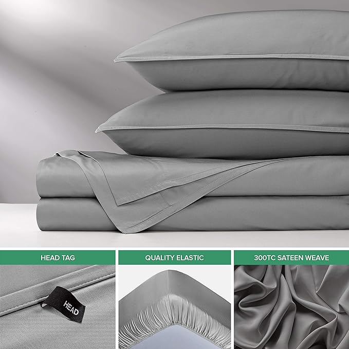 Pure Bamboo Full Sheets, Genuine 100% Organic Viscose Derived from Bamboo Bed Sheet Set, Luxuriously Soft & Cooling, Double Stitching, 2 Year Quality Promise (Full, Stone Grey)
