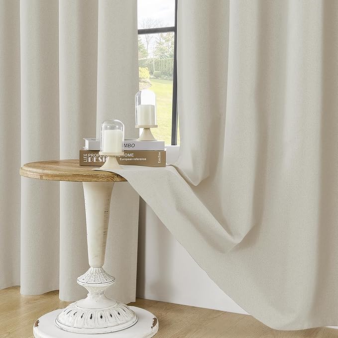 ChrisDowa 100% Blackout Birch Solid Curtains 96 Inches Long 2 Panels for Bedroom Living Room,Farmhouse Room Darkening Thermal Insulated Soundproof Grommet Top Window Treatment Drapes,52x96