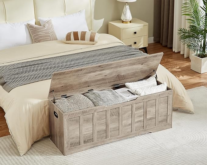 51.2" Storage Chest Extra Large,Storage Bench with 2 Safety Hinges,Shoe Bench,51.2 * 15.7 * 19.1 inches,Wooden Trunk for Bedroom,livingroom,entryway,Supports 220 lb,Easy Assembly(Greige