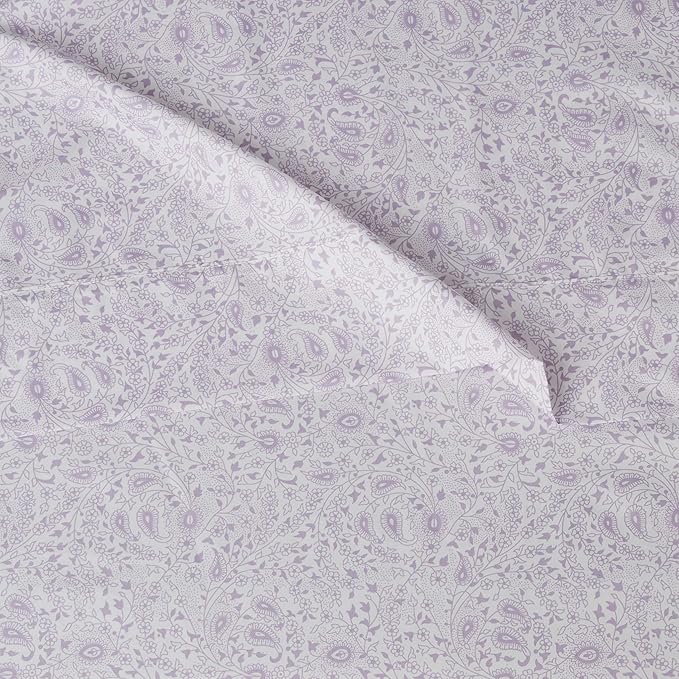 Amazon Basics Lightweight Super Soft Easy Care Microfiber 4 Piece Bed Sheet Set With 14-inch Deep Pockets, Queen, Lavender Paisley,Printed