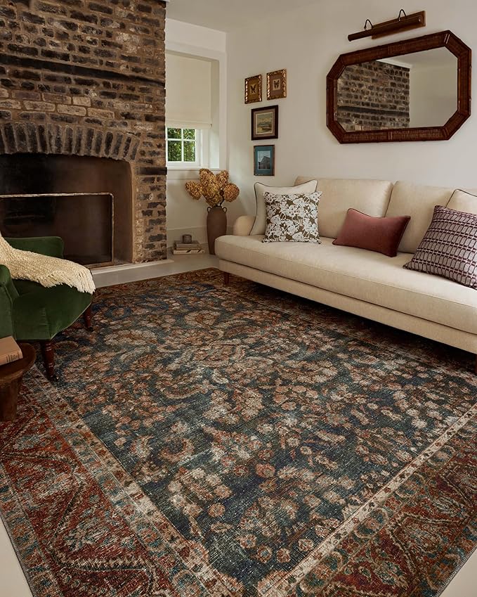 Loloi Chris Loves Julia Jules Collection JUL-10 Ocean/Spice 7'-6" x 9'-6", .13" Pile Height, Area Rug