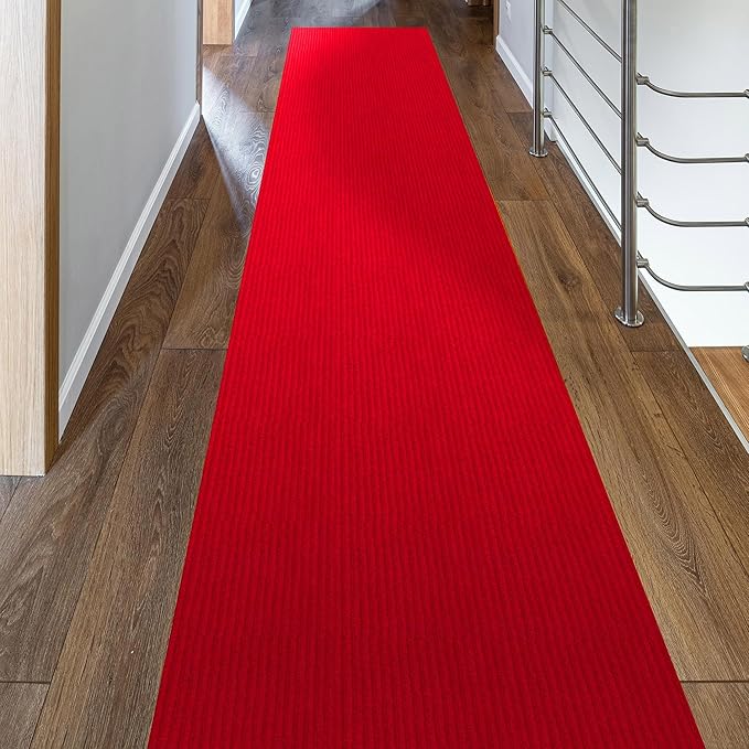 Ottomanson 2'7" x 52' Hallway Runner with Scraper Pile Extra Durable Non-Slip Rug Mat for Indoor & Outdoor Use - Ideal for Kitchen, Entryway, Patio & Garage - High-Traffic Carpet, Red