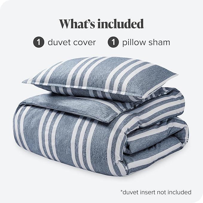 Bare Home Bedding Duvet Cover Extra Long Size - Premium 1800 Super Soft Collection - Lightweight - Soft Textured Duvet Cover (Twin/Twin XL, Stripe - Heathered Midnight Blue)