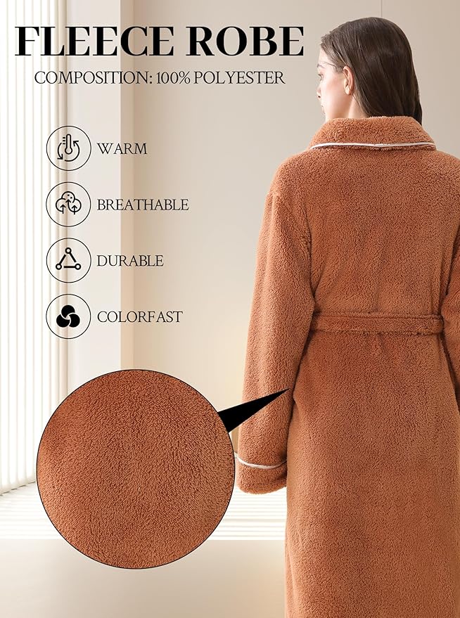 Hellomamma Long Bath Robe for Womens Plush Soft Fleece Bathrobes Nightgown Ladies Pajamas Sleepwear Housecoat