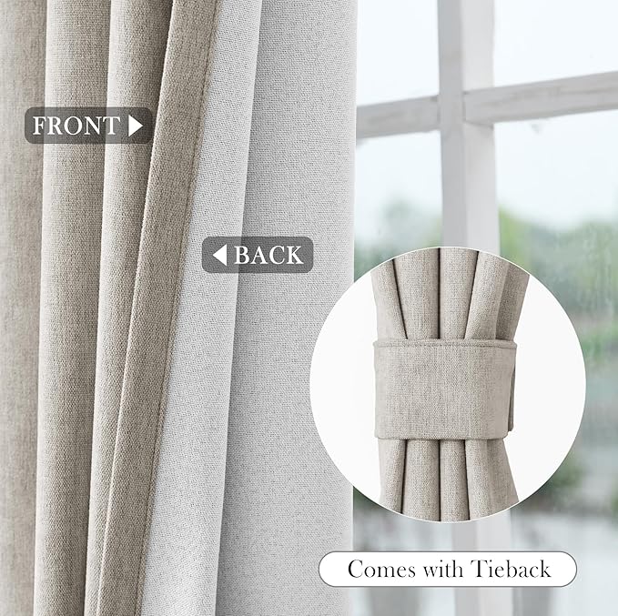 Macochico 100% Blackout Curtains Insulted Window Panels for Bedroom Living Room Dining Room Luxury Chenille Curtains Classic Home Decor Beige Taupe Curtains with Tieback 52" Wx72 L Grommet 1 Panel