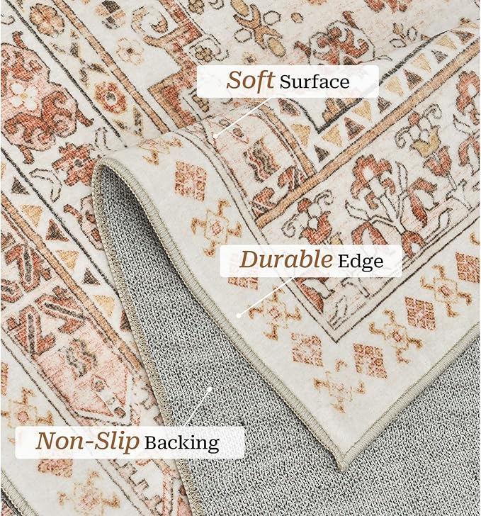 zesthome 8x10 Area Rugs for Living Room,Non-Slip Backing Washable Rugs,Vintage Large Area Rug，Stain Resistant Home Decor Rug