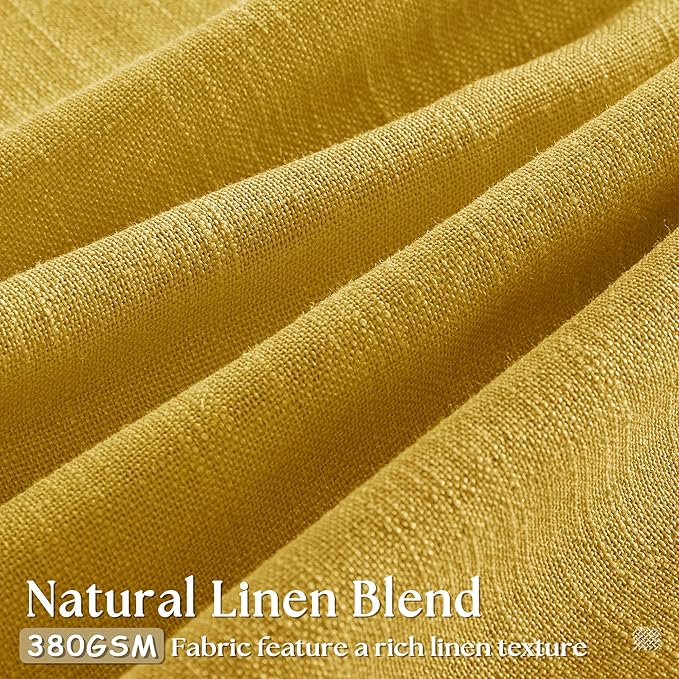 Extra Long Mustard Yellow Linen Curtains 120 Inches Long Gold Yellow Funky Farmhouse Rustic Curtain Light Filtering Semi Sheer Back Tab Pinch Pleat Curtain for Tall Ceiling Living Room 2 Panels
