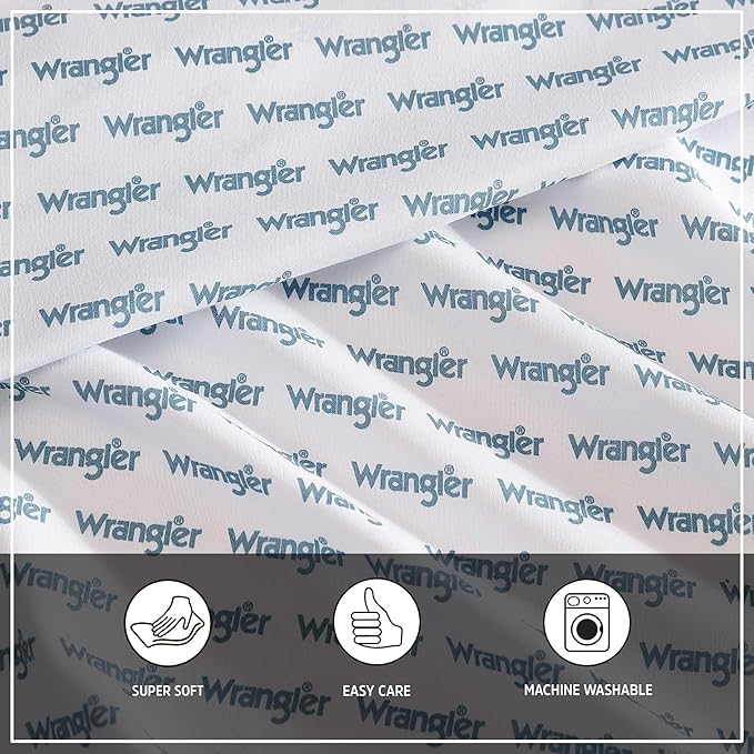 Wrangler - Full Bed Sheets, Ultra-Soft & Lightweight Bedding with Matching Pillowcases, Lightweight Bed Set for All Season Comfort, Oeko-Tex Certified (Stamped Logo Blue)