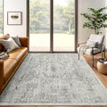 5x7 Area Rugs Grey Low Pile Indoor Washable Trendy Faded Style Floral Rugs for Bedroom Living Room Dining Room Foldable Non-Slip Thin Print Mat