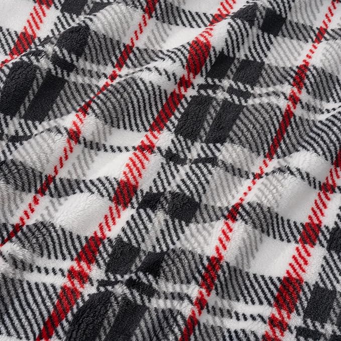 Berkshire Blanket-Classic Heavyweight Warm Soft Printed VelvetLoft® Plush Blanket, King Size Soft Fuzzy Blanket for Couch Sofa Bed, Plaid Black Red, 90in x 108in