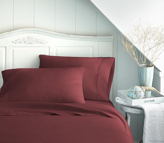 Linen Market Brushed Microfiber Queen Sheet Set 4 Piece – Oeko-TEX Certified Ultra Soft & Wrinkle-Free - 16" Deep Pocket Sheets - Easy Care Queen Size - Burgundy