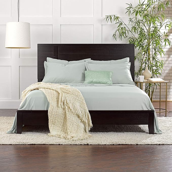 Pure Bamboo Split King Sheets, Genuine 100% Organic Viscose Derived from Bamboo Bed Sheet Set, Soft & Cooling, Double Stitching, 2 Fitted Sheets (Split King, Sea Glass)