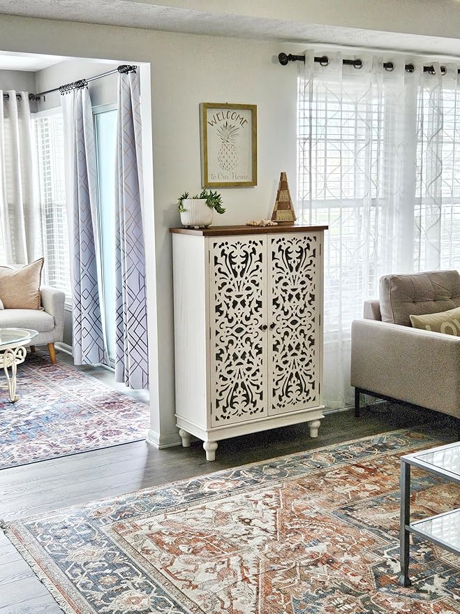 PHI VILLA Tall Accent Cabinet with Doors - Farmhouse Storage Cabinet for Living Room White