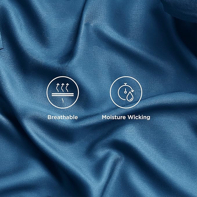 Bedsure Cooling Sheets Twin XL, Rayon Derived from Bamboo, Breathable & Soft Twin XL Sheet Sets, Deep Pocket Up to 16", Hotel Luxury Silky Dorm Bedding for Hot Sleepers, Peacock Blue