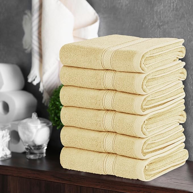 Utopia Towels 6 Pack Premium Hand Towels Set, 16 by 28 inches, 100% Ring Spun Cotton, Ultra Soft and Highly Absorbent 600GSM Towels for Bathroom, Gym, Shower, Hotel, and Spa, Beige