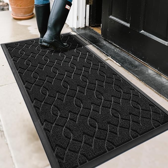 Yimobra Large Door Mat 47x24, All-Season Waterproof Doormat Outdoor Entrance, Heavy Duty Non-Slip Outside Door Mat for Garage Patio Proch Entryway Indoor, Easy Clean, Black