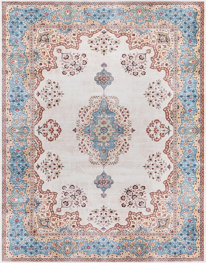 Gertmenian Indoor Boho Area Rug - 9x13 Extra Large, Non Slip, Super Strong, Ideal for High Traffic Areas in Bedroom, Living Room, Kitchen - Dainty Medallion, Multi, 24528