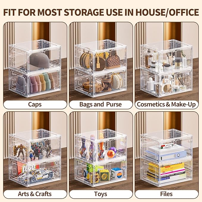 12 Pack XX Large Shoe Organizer, Heavy-Duty Hard Thicken Plastic Clear Stackable Shoe Storage Box Organizer for Closet, Space-Saving Shoe Rack Display Case Bin Containers for Sneakers, Clear