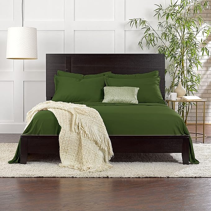 Pure Bamboo King Sheets, Genuine 100% Organic Viscose Derived from Bamboo Bed Sheet Set, Luxuriously Soft & Cooling, Double Stitching, 2 Year Quality Promise (King, Pesto)