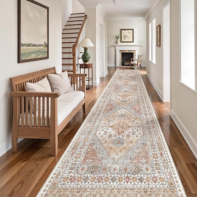zesthome Washable Runner Rug 2.5x10 - Stain Resistant Entryway Rug,Ultra-Thin Kitchen Rugs, Anti Slip Backing Runner Rugs for Entrance Laundry Room Indoor Hallway (Orange,2.5'x10')
