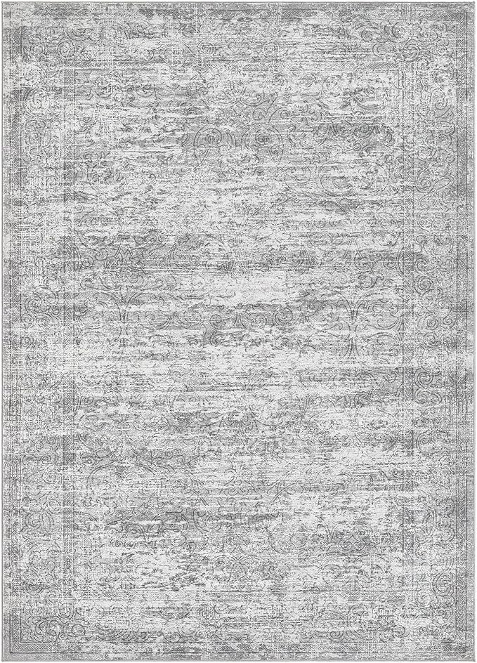 Area Rug Living Room Rugs - 10x14 Abstract Large Soft Indoor Washable Rug Neutral Modern Low Pile Carpet for Bedroom Dining Room Farmhouse Home Office - Vintage Grey