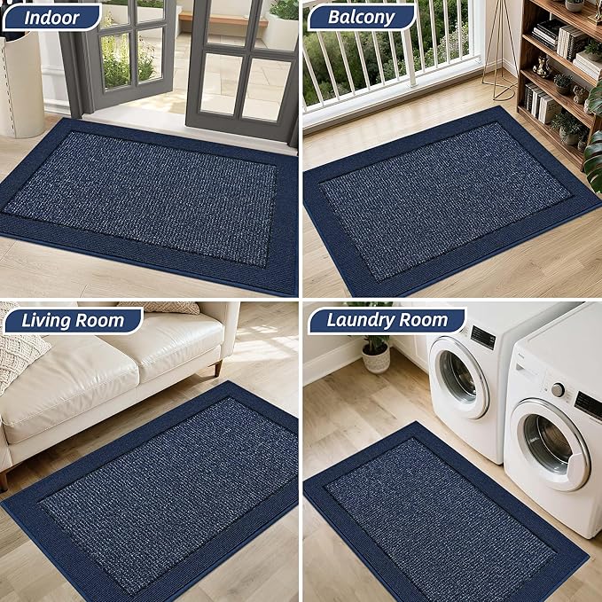 BEQHAUSE Indoor Door Mat 36" x 60", Dirt Trapper Door Mats Non-Slip Entryway Rugs Washable, Resist Dirt Absorbent Welcome Mat, Low Profile Floor Mats for Front Back Door and Entryway, Blue