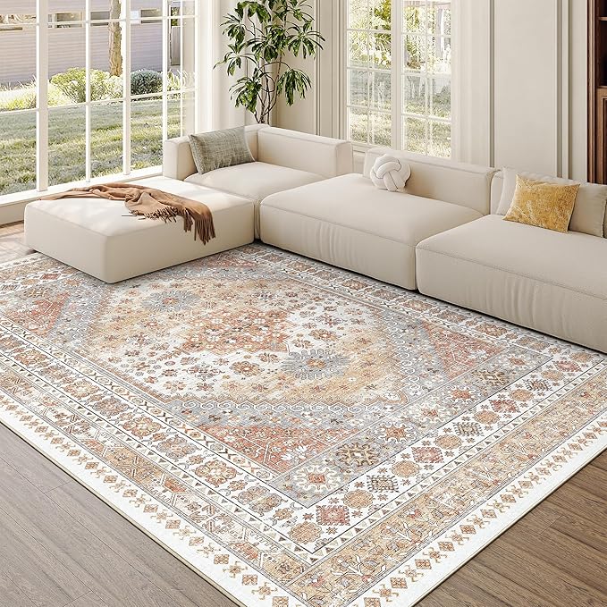 zesthome 5x7 Area Rugs - Ultra-Thin Washble Rug, Stain Resistant Anti Slip Backing Rugs for Living Room,Bedroom, Vintage Home Decor Area Rug (Orange,5'x7')