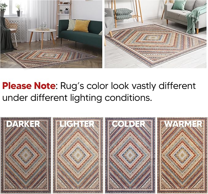 Keen Home Design 9x12 Rug - Machine Washable Area Rug with Non-Slip Backing, Ideal for Living Room, Dining Room, Bedroom - Vintage, Easy Clean, Durable, Low Pile Rug - (9' x 12')