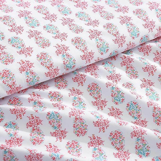 Tommy Bahama - Queen Sheets, Cotton Percale Coastal Bedding Set with Matching Pillowcases, Crisp & Cool, Coastal Room Essentials (Pineapple Splash Pink, Queen)