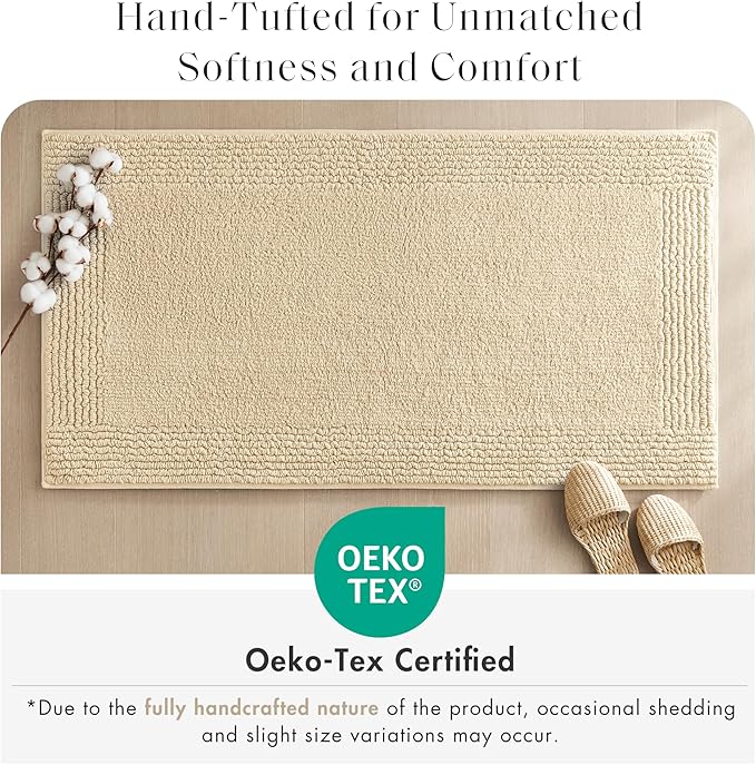 Madison Park Splendor Reversible 100% Cotton Tufted Bathroom Rug-3000 GSM Hotel Quality Luxurious Plush Medium Pile Bath Mat Absorbent, Quick Dry, Shower Room Décor, 24x44 Natural